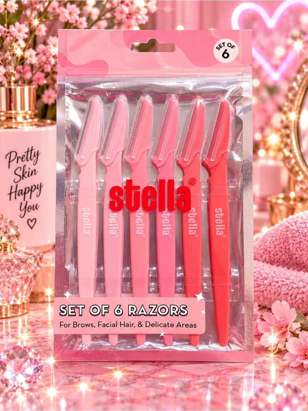Stella Facial Razor Set - Pink to Coral, Set of 6